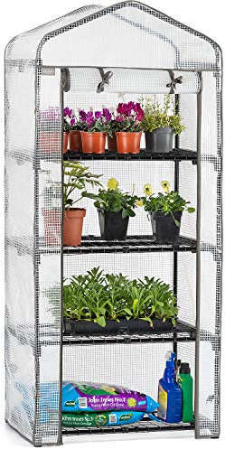 Christow Mini Greenhouse 4 Tier, Reinforced Four Shelf Growhouse, Portable Heavy Duty Garden Grow House, 5ft 2in x 2ft 2in x 1ft 6in