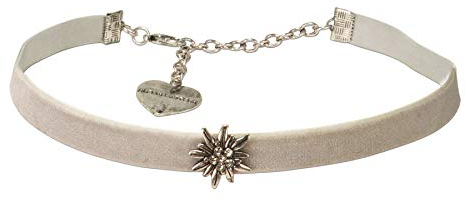 Alpenflüstern Trachten-Samt-Kropfband Edelweiss mini - nostalgische Trachtenkette enganliegend, Kropfkette elastisch, Damen-Trachtenschmuck, Samtkropfband schmal grau DHK226