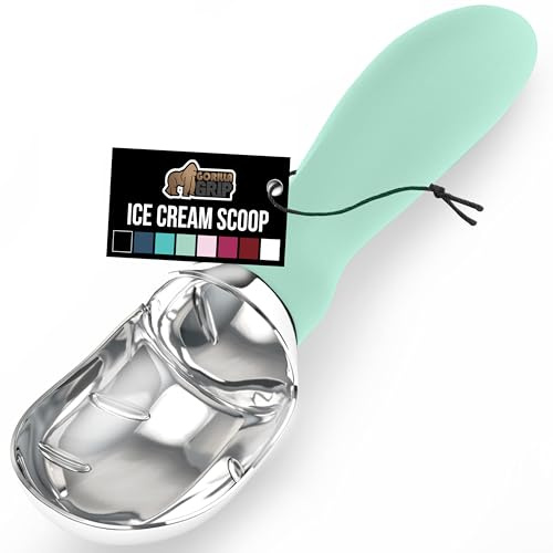 GORILLA GRIP® Heavy Duty Ice Cream Scoop, Professional Scooper, Mint | BPA-Free, Dishwasher Safe, Comfortable Zinc Alloy Handle, Easily Scoops Hard Gelato, Sorbet, Cookie Dough, Melon, Round Cones