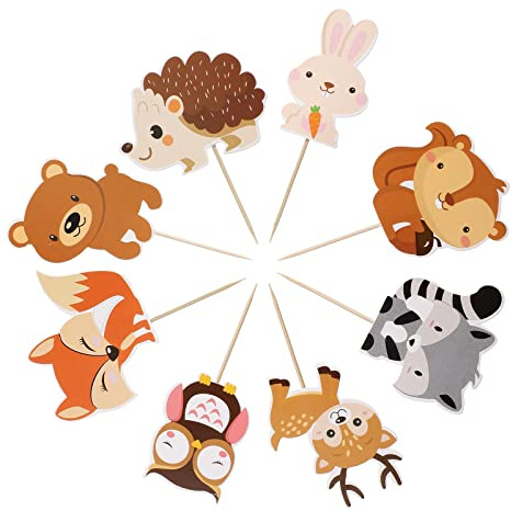 Amosfun 24 Stück Waldtiere Tortendeko - Cake Topper Und Cupcake Topper Für 1. Geburtstag Waldthemen-Party Dekoration Bunte Papier Kuchendeko Für Kinder