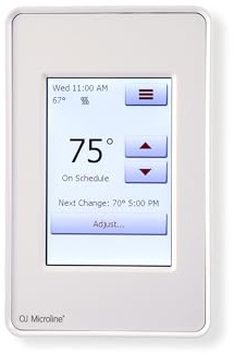 OJ Microline Thermostat with Built-in GFCI UDG4-4999. Touch Screen Programmable Thermostat for Radiant Floor Heating System, with Dual Sensing and Dual Voltage Capabilities. Includes Floor Sensor