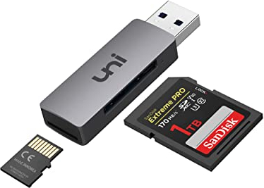 uni SD Card Reader 2-in-1, Memory Card Reader USB 3.0 [Aluminium, 2TB, 5Gbps] SD Card Adapter Reading Simultaneously for SD, TF, SDXC, SDHC, MMC, Micro SDXC, Micro SD, Micro SDHC