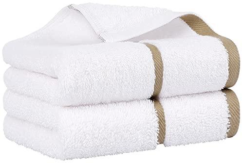PiccoCasa 2 Pack Luxury Cotton Guest Towels 750 GSM, Soft and Water Absorbent Small Hand Towels for Bathroom - Grey Hand Towel Set for Spa Hotel, 40 x 80cm Face Towels Champagne Strip