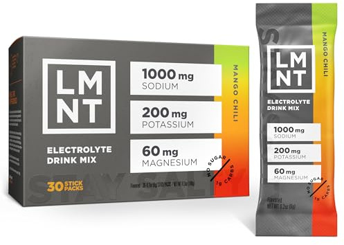 Poudre d'électrolytes céto Drink LMNT | Poudre d'hydratation paléo | Sans sucre, sans ingrédients artificiels | Mangue Chili | 30 sachets bâtonnets