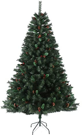 SVITA Weihnachtsbaum künstlich mit Tannenzapfen und Stechpalmen mit 1017 Zweig-Spitzen inkl. Metall Ständer Tannenbaum künstlich Kunstbaum (Luvi-Nadeln | 210cm)