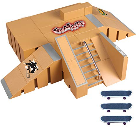 Stecto Finger Skateboard Park, Skate Park Kit Rampa Parti per Finger Skateboard, Mini Tastiere Rails Starter Kit con 3 Tastiere, Durevole Ultimate Parks Training Puntelli