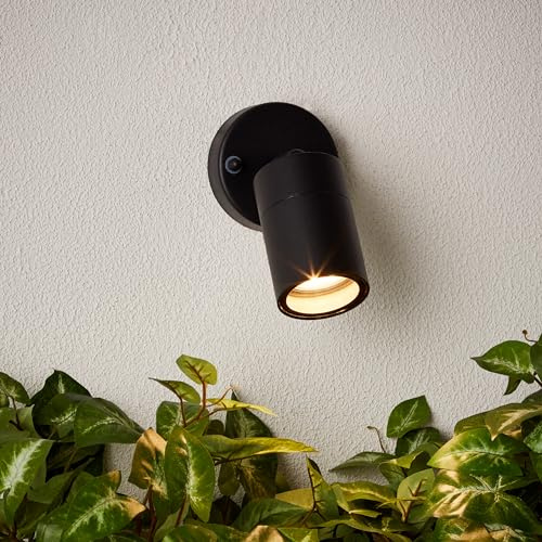 Lightbox Außen Wandspot mit Glas Abdeckung - 14 x 9 cm - schwarze Outdoor | spritzwassergeschützter Wandstrahler - Dekorative Wandleuchte für den Außenbereich mit schwenkbarem Kopf - Metall/Glas
