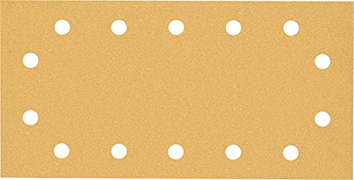 Bosch Professional 50x Carte abrasive Expert C470 con 14 fori (per Legno duro, Vernice su legno, 115x230 mm, Grana 80, accessorio Levigatrice orbitale)