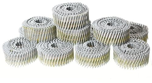 mitoharet 15-Degree Collated Wire Coil Siding Nails 2Inch x 0.092Inch 3600 Count Full Round-Head, Ring Shank, Hot-Dipped Galvanized for Rough Nailing of Lathing and Sheathing Materials