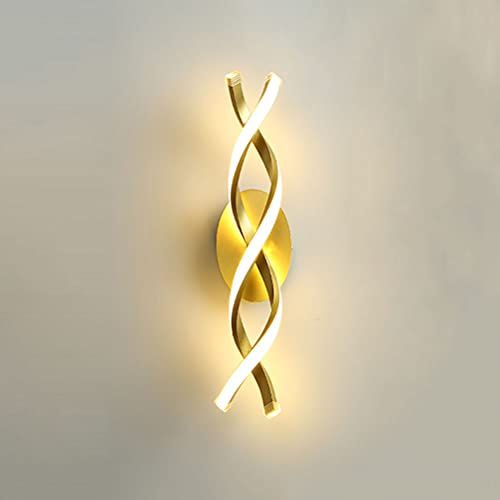 OOWOKS LED 20W Wandleuchte Innen Spiral Design 3000K Warmweiß Wandlampe Nachttischleuchte Aluminium Wellenförmig Flurlampe Modern Dekorative Beleuchtung für Schlafzimmer Treppenhaus Wohnzimmer, Gold