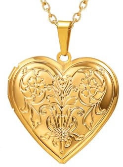 U7 Damen Medaillon zum Öffnen für Bilder personalisiert Foto Text Herzanhänger Rose/Punkte/Streifen/Blumen Muster Halskette Amulett Modeschmuck für Frauen Mädchen