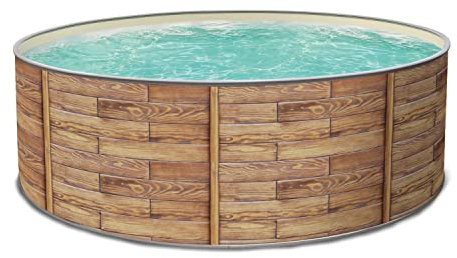 Paradies Pool Print Nature 17 Komplettset 2 rund, 400x120cm (Ø x H), Stahlwandpool Holzoptik, Poolfolie in Sand 0,8mm, Handlauf grau, inkl. Skimmer Set Leiter Pumpe Sandfilter, Swimmingpool