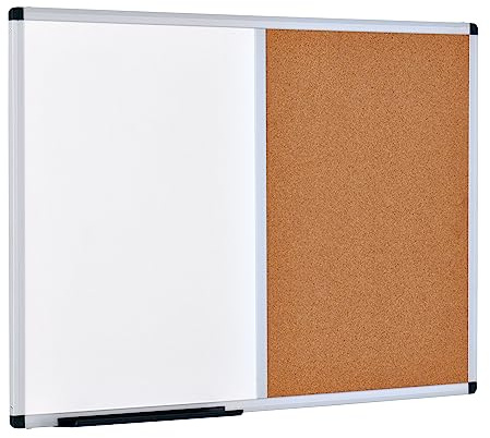 Display Genie Combination of Magnetic Dry Wipe Whiteboard & Corkboard – Aluminium Frame – Wall Mount – Pin-Up & Write Board – Ideal for Offices, Conference Room & Home (900 * 600mm)