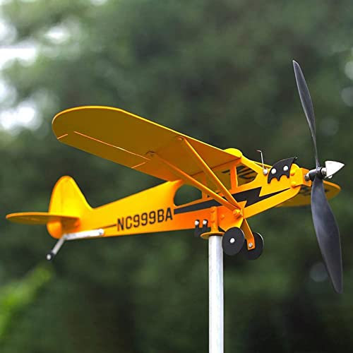 MAQBE Flugzeug-Windspiel | Windbetriebene Wetterfahne in 3D-Flugzeugform | Schöne und langlebige Windmühlen-Windenergie-Gartenskulptur aus Metall(12.60 * 11.02in)