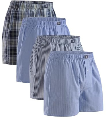 DANISH ENDURANCE Boxer Uomo Americani Cotone Biologico 100%, Leggeri e Traspiranti, 4 o 6 Paia, Blu Misto/Strisce, L