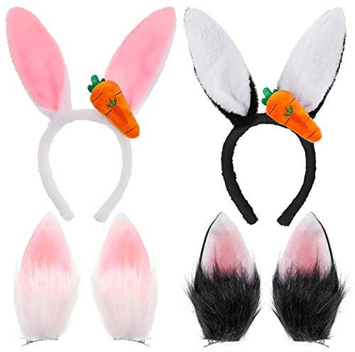 HOWAF 4pcs Diadema de Orejas de Conejo Pinzas para el Pelo con Orejas de Conejo de Pascua, para Disfraz de Pascua Easter Halloween Cosplay Christmas Party Costume