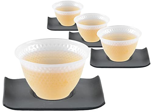 tea4chill 4 x Teetasse Glas mit Untertasse aus Gusseisen in schwarz, 90ml gefrostet. Traditionelles asiatisches Set Teebecher Glas mit Untertasse aus Gusseisen. Ideal Ergänzung für Gusseisen Teekanne.
