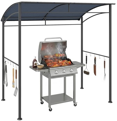 Outsunny Grillpaviljong, grillbaldakin, regnskydd, UV-beständig, vattentät, med krokar, stålram, polyester, grå, 215 x 150 x 174/220 cm