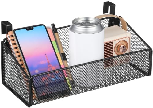Bedside Hanging Organizer Metal Mesh Shelf Dorm Hanging Storage Baskets Over Organizer Rack for Dorm Bunk Black