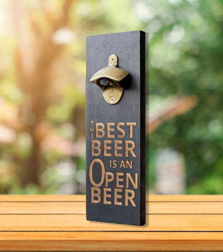 Magnet Flaschenöffner Wand, Holz Bieröffner Wandmontage mit Spruch, Bierkönig