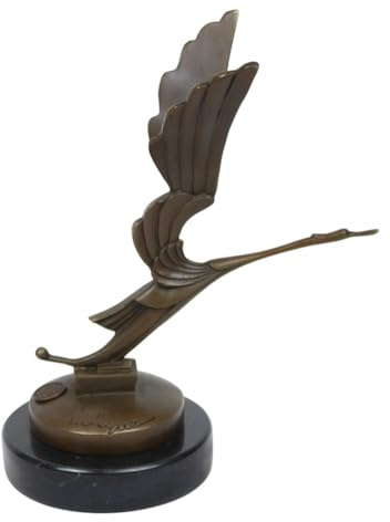 JS Garten Deko Bronzefigur Bronzeskulptur Bronze Kranich auf Marmorsockel H 20 cm Bronze Figur