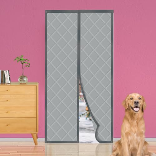 YRH Thermal Insulated Door Curtain - Windproof Heavy Soundproofing, Oxford Cloth Polyester Cotton Thermal,Automatically Close,Powerful Magnets,Full Frame Magic Tape (90 × 210 cm,Gray)