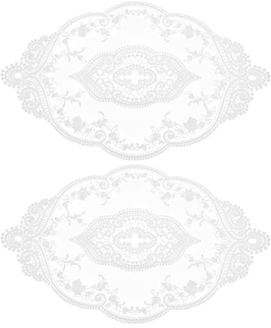sourcing map 2er Pack Retro Spitzen-Tischset 30x44 cm ovale bestickte Tischsets französische Häkeldeckchen Untersetzer Tassenmatte für Zuhause und Hochzeit, reinweiß