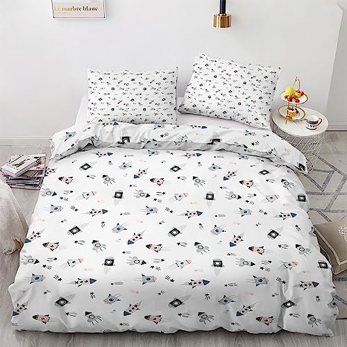 Rakete Kinder Bettwäsche 135x200 Winter - Weltraum Bettbezug 135 x 200 2er Set, Wendebettwäsche und Kissenbezug 80x80, Weiche & Angenehme & Warme Mikrofaser Bettwäsche-sets mit Reißverschluss