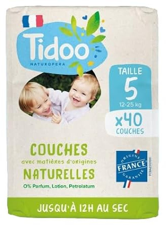 Couches écologiques voile naturel T5 12-25kg, jumbo paquet de 40 couches