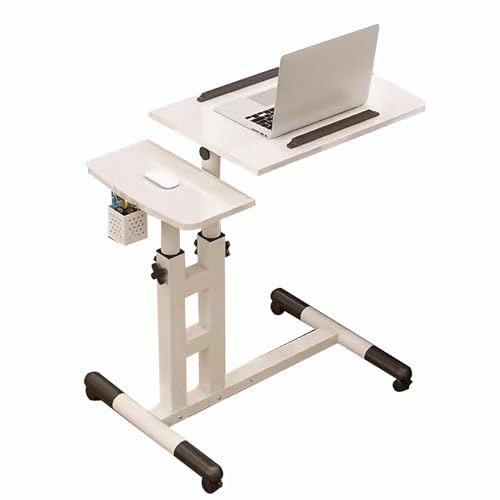 Tragbarer Stehpult, Verstellbarer Rollschreibtisch, Überbetttisch mit Rollen, Überbetttisch mit kippbarer Tischplatte, mobiler Laptoptisch für die Couch mit Getränkehalter, für Zuhause, Büro