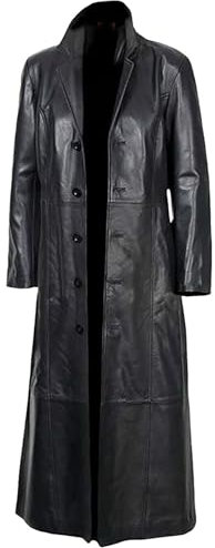 RICOCHO Cappotto Lungo da Uomo in Pelle PU, Taglie Forti, da Motociclista in Pelle, Lungo, in Similpelle, con Cardigan Aperto sul Davanti
