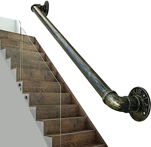 Treppengeländer, Handlauf, Industrie-Stil, Leitung direkt zum Treppenhaus, 2,5 m Außen- oder Innenfußschiene, 2,5 m Stahltreppengeländer