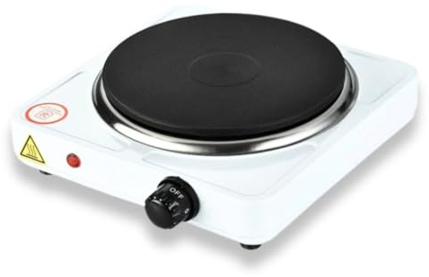 Maya Range 1000W Single Hot Plate Precise Table Top Cooking, Cast Iron Heating Plate, Portable Electric Hob Single Burner with Adjustable Thermostat for Home Kitchen Camping & Caravan Cooking (White)
