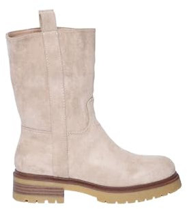 Anfibi Donna Bassi Invernali a Punta Rotonda in Camoscio con Gambale Alto 22cm Tacco Largo 4cm Suola In Gomma 2 cm Stivali Antiscivolo (Beige, Sistema Taglie Calzature EU, Adulto, Numero, Media, 36)