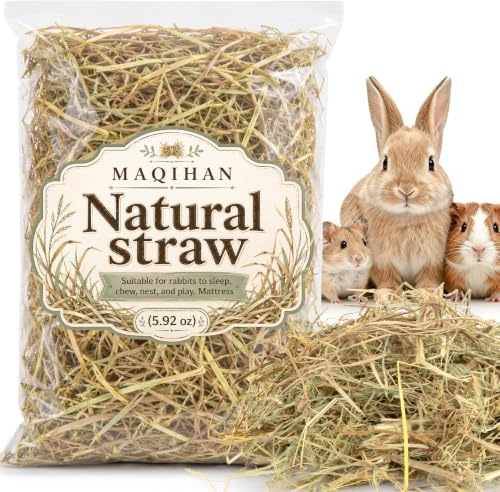 MAQIHAN 5.92oz Natural Straw for Small Animals Bedding- Dry Straw,Garden Straw,Animal Hay Bedding Nest Chaw Toy Bed,Sleeping,Chewing,Nesting and Toys for Rabbits,Bed Mat