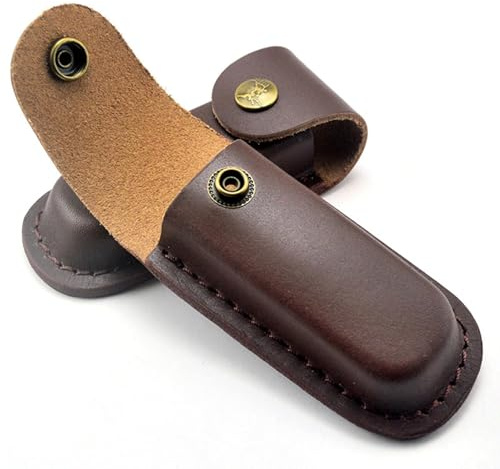 Taktisches Taschenmesser Etui aus Leder mit Klappmesser, Gürteltasche, Druckknopf und Schlaufe