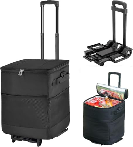 ZHJINGYU 60-Can/40L Rolling Cooler, 3-in-1 Insulated Cooler Bag, Adjustable Handle & Wheels, 40L with All Terrain Trolley, Leakproof for Picnic Camping Beach Fishing