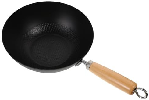 Alipis Wok Giapponese in Ferro Battuto 24 Cm, Padella Wok per Fornello Elettrico senza Rivestimento, Pentola Stabile per Cucina Quotidiana e Ristorazione All'aperto