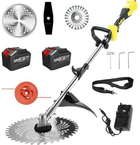 Qiyasjew Rasentrimmer mit Akku für Makita-Akkus, Rasentrimmer mit UnkrautbüRste, Freischneider Akku 4 Klingentypens, Rasentrimmer Akku, BüRstenloser Motor, Motorsense Akku(ohne Akku & Ladegerät)