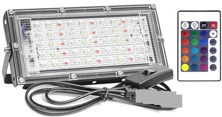 EDEDE Faretto LED da Esterno, Proiettore LED RGB 50W 100W 300W Faretto LED Impermeabile IP65 Proiettore for Esterni Spina di Illuminazione con Telecomando per Giardino Garage Parco Stadi(50W)