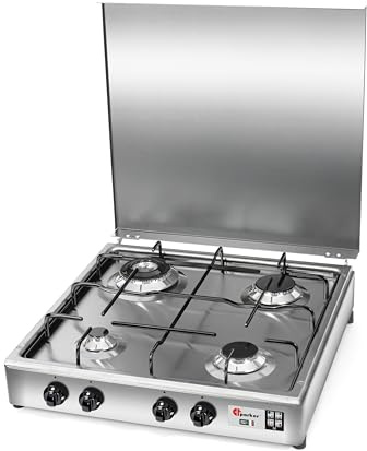 CFParker Fornello 4 fuochi a gas Metano Valvola di Sicurezza Bruciatore Doppia Corona Acciaio Inox made in italy mod. 542ACCGPSm/C
