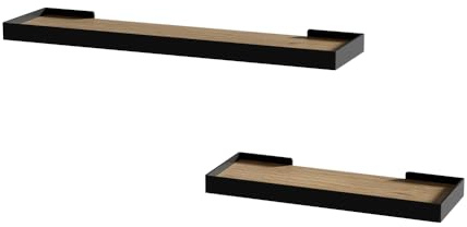Vicco Wandregal Erni, Schwarz/Eiche, 60 x 3 cm | 2er-Set, zur Aufbewahrung und Präsentation von Gegenständen