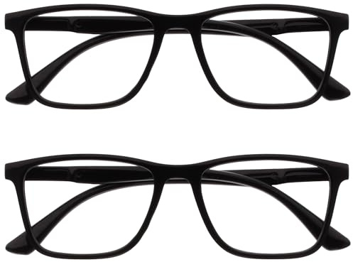 OPULIZE NYX Lunette anti lumiere bleue femme & homme - Lunette Loupe Ecran/Gaming - Lot de 2 - Anti-éblouissement, UV400, Légère - Rectangulaire - Noir - + 2,50