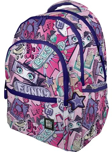 Grafoplás - Tre fack skolryggsäck, 33 x 46 x 22,5 cm, 30 liter, vadderat område för bärbar dator, rumsmodell, ärmdesign, bitar och Bobs, pop-up design, perfekt för skolmaterial, Lila, L, skola