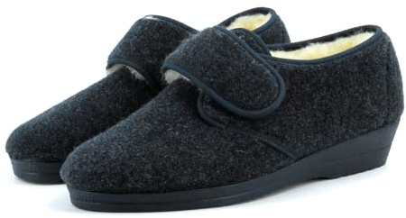 JOMIX Pantoufles Femme Hiver Chaussons Fermés à Scratch Fourrées en Fourrure Synthétique Chaudes et Antidérapantes Confort Ortopédique pour Maison Idéales pour Seniors et Diabétiques ESW2524 Bleu 38