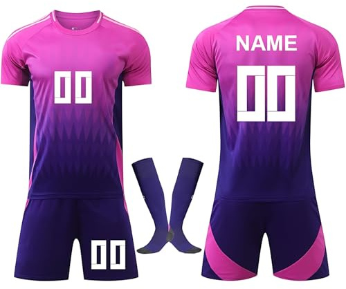 Personalisiertes Kinder Fußballtrikot 24/25 – Heim & Auswärts Kit Personalisiertes Name & Nummer, inkl. T-Shirt, Shorts & Socken – für Jungen Mädchen Violett