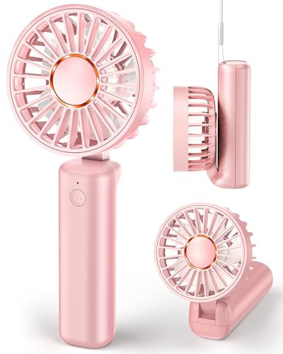 Hssio Portable Handheld Fan, Mini Desk Fan Foldable 1800mAh, 180° Ratotion, 3 Speeds, Ultra Quite, Up to 8H Long Use Time, Small Personal Cooling Fans Makeup Eyelash Fan for Women Girl, Rose Pink