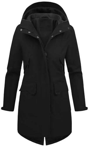 Vancavoo Giacca Primaverile Donna Giubbotto Antivento e Impermeabile Cappottino con Cappuccio Casual Parka Antivento Giacche Outdoor,Nero,XL