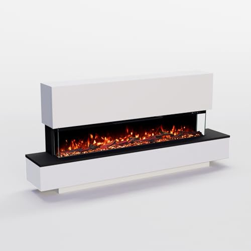 GLOW FIRE Camino elettrico Cobalt 50 con fuoco LED realistico 3D – Camino elettrico con riscaldamento e camino, controllo app, effetto scoppiettante e timer, max. 1800 W, 157 x 75 x 29 cm, bianco