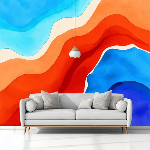 Genérico Fotomurales Minimalismo Pintado A Mano Abstracto Olas, 250 x 175 cm (An x Al) Papel Pintado No Tejido - Azul Papel Tapiz para la Decoración del hogar en Salon y Cocina